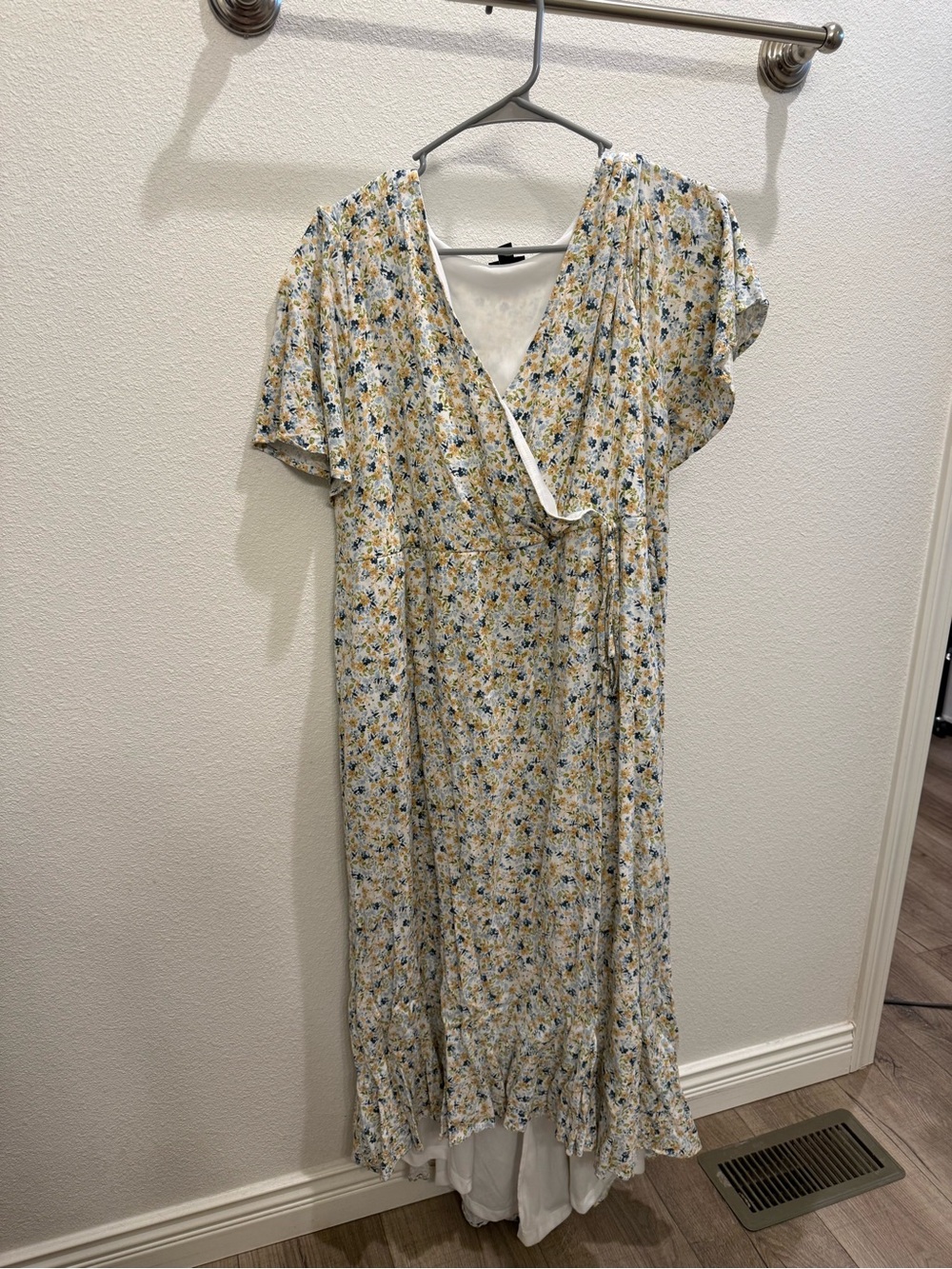 torrid Yellow Floral Wrap Midi Dress with Blue Accents